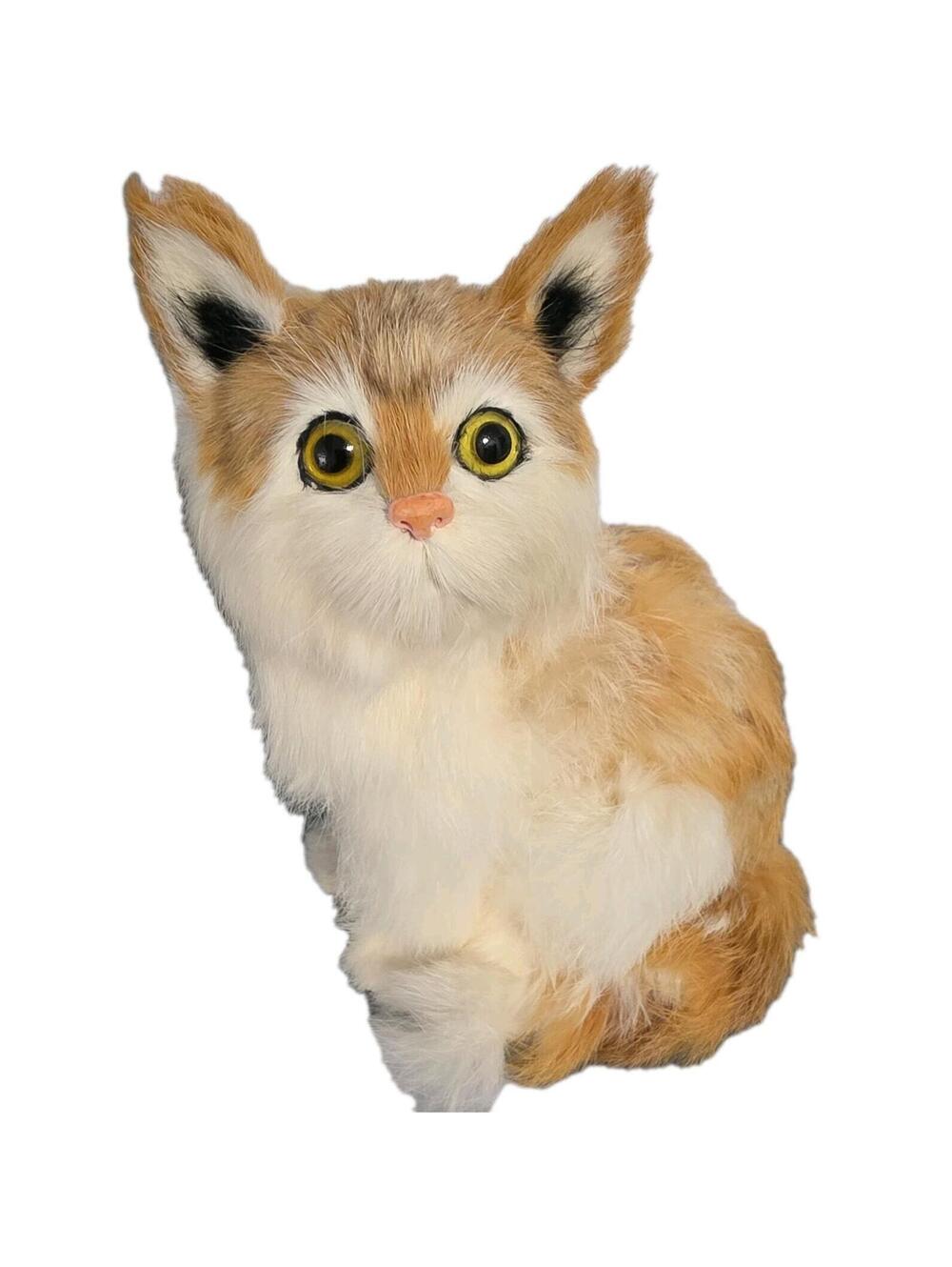 2001 Vintage Life Like Cat Figure Rabbit Fur  8 inches tall Realistic Kitten